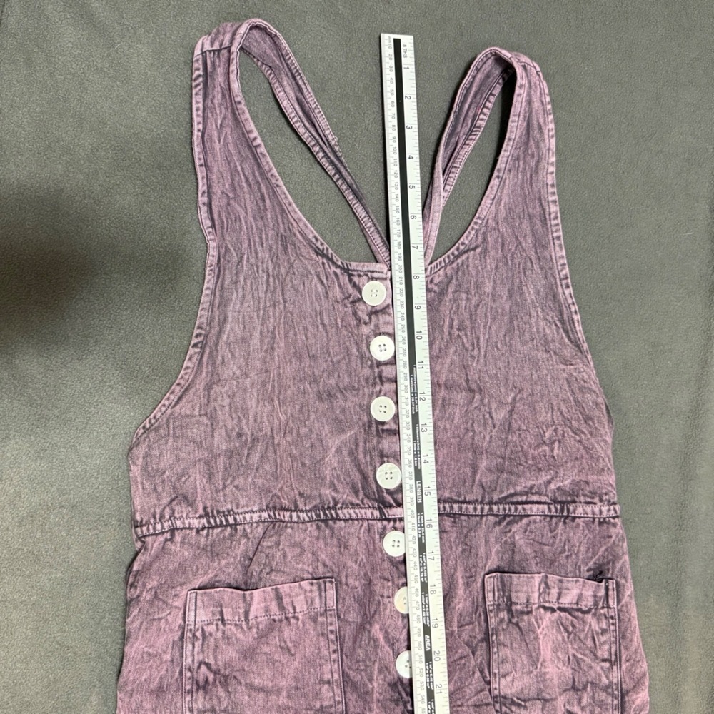 Purple Acid Wash 100% Cotton Wide Cropped Leg Jumpsuit Button Overalls Y2K Retro - Picture 9 of 11